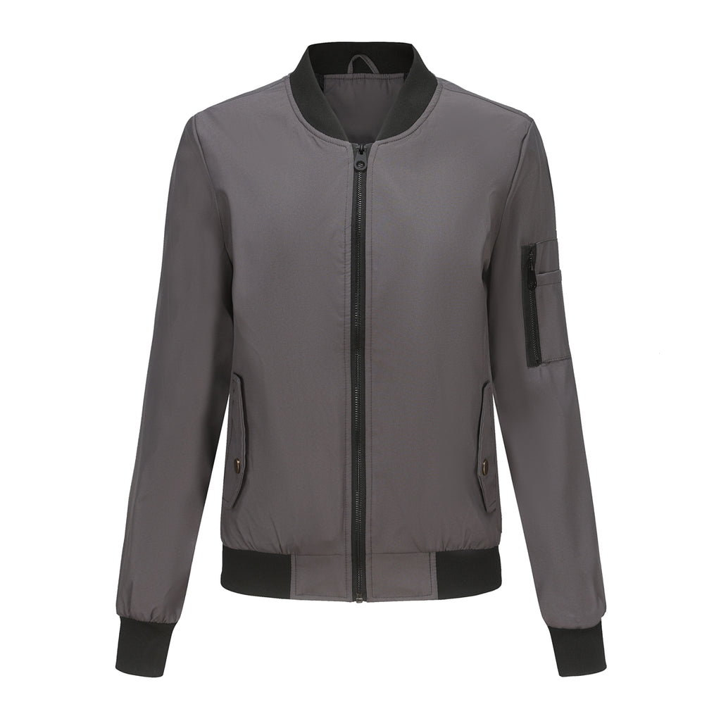 Zip Front Bomber Jacket With Sleeve Pocket - Grey
