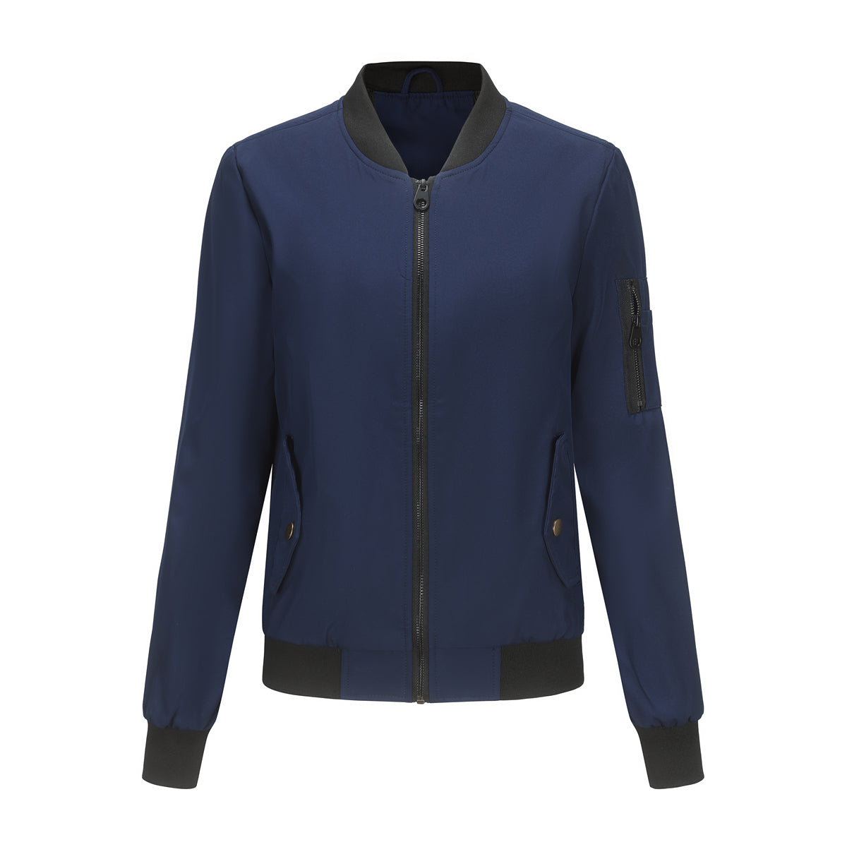 Zip Front Bomber Jacket With Sleeve Pocket - Navy