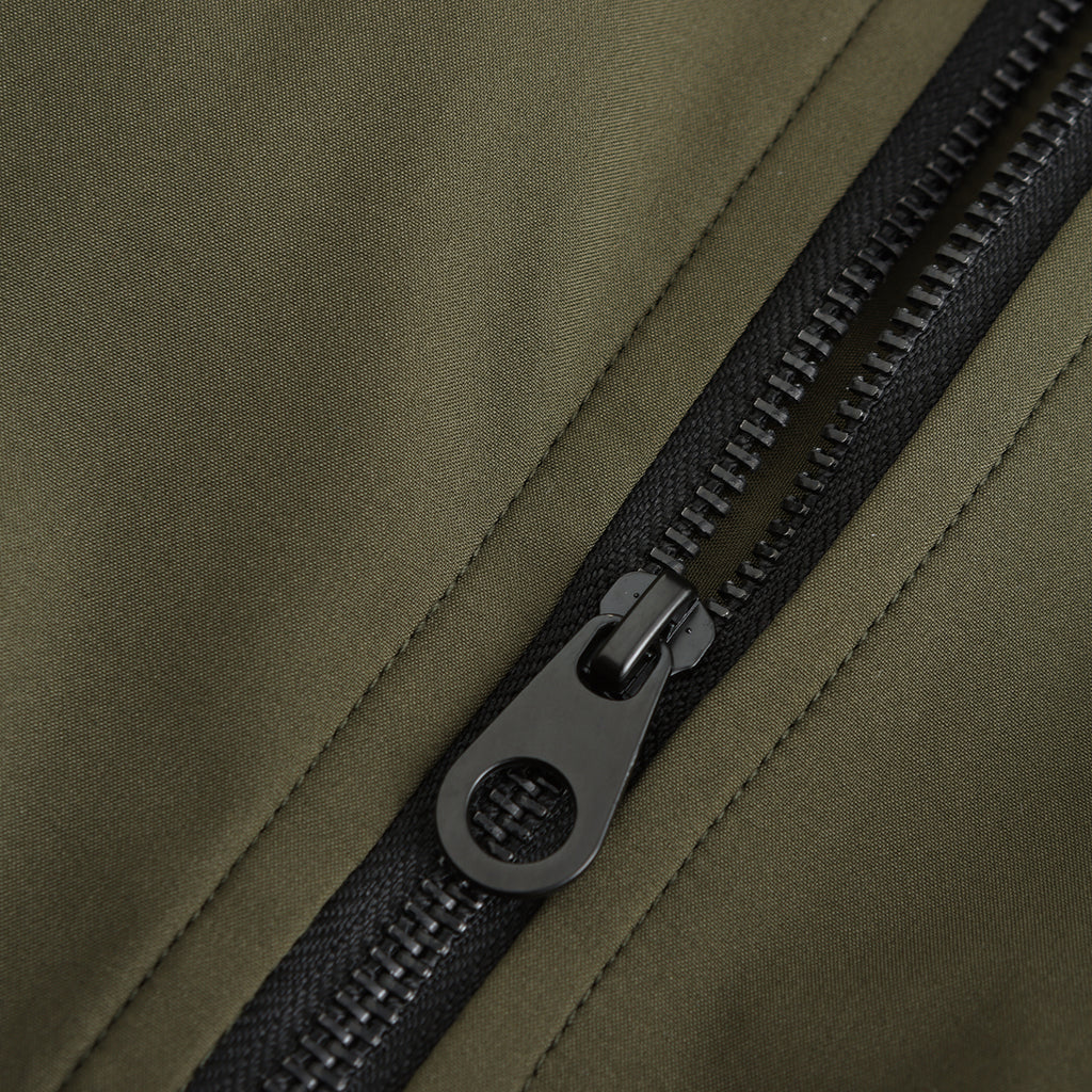 Zip Front Bomber Jacket With Sleeve Pocket - Olive - 1
