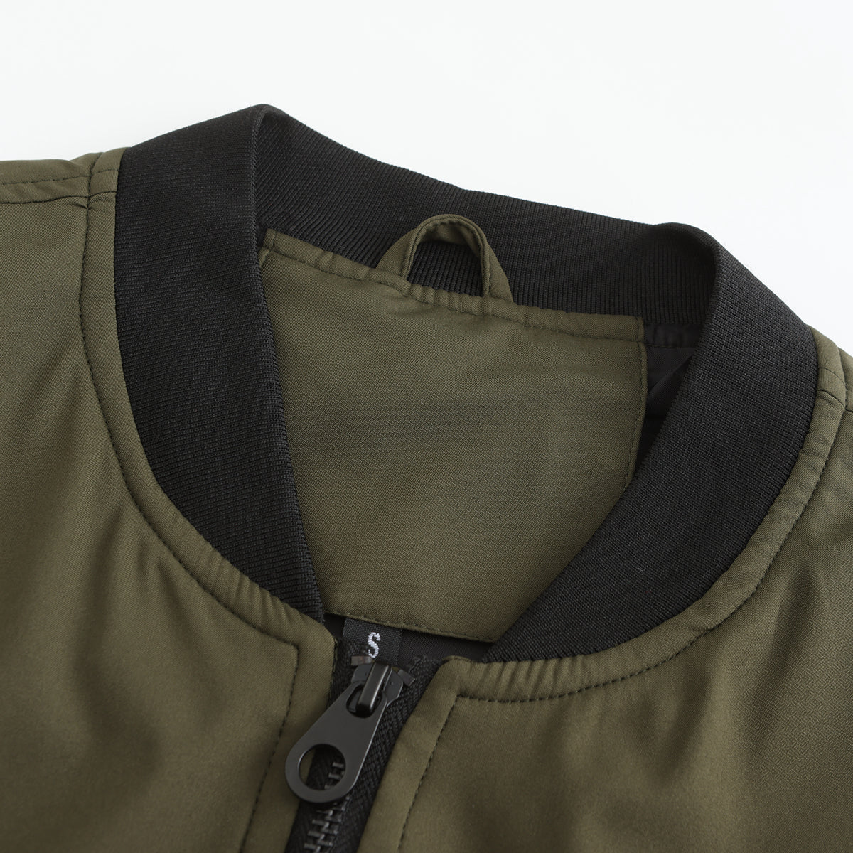 Zip Front Bomber Jacket With Sleeve Pocket - Olive - 2