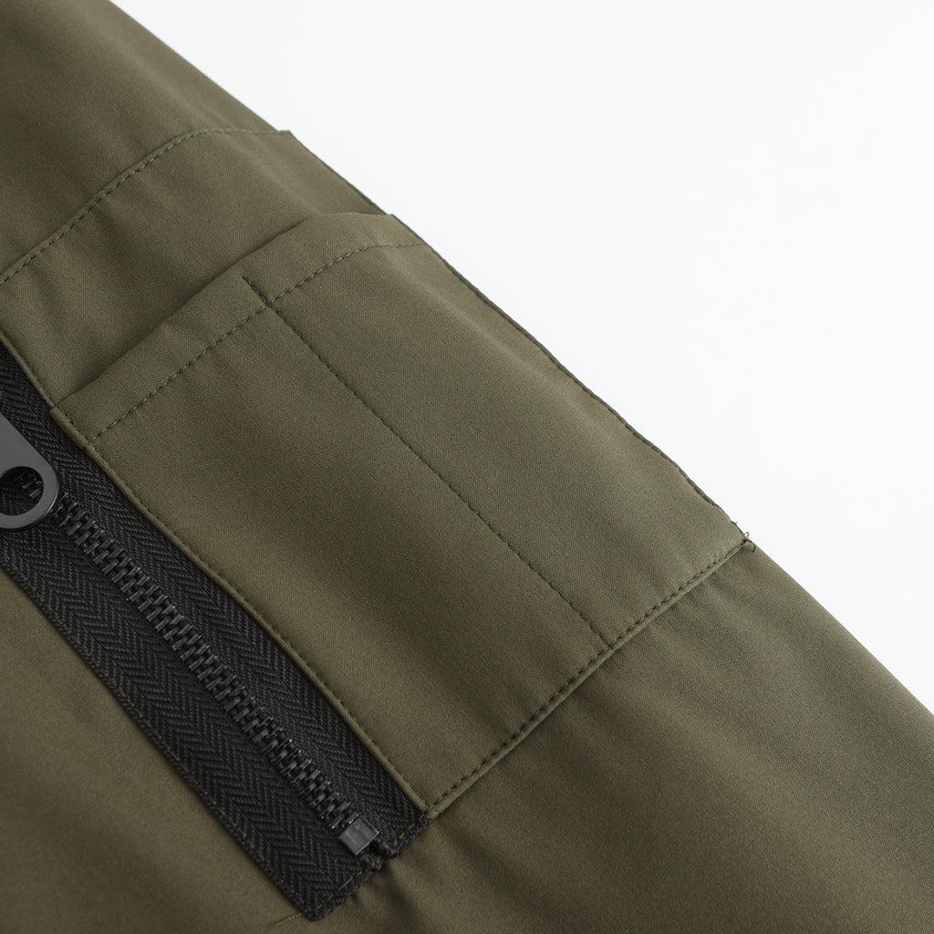 Zip Front Bomber Jacket With Sleeve Pocket - Olive - 4