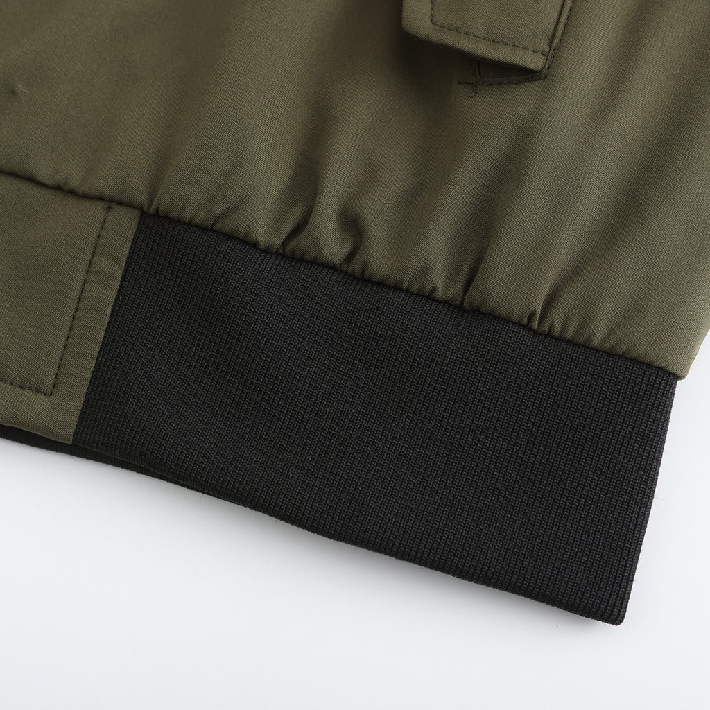 Zip Front Bomber Jacket With Sleeve Pocket - Olive - 7