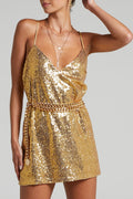 Sequin Slip Mini Dress With Strappy Back - Gold
