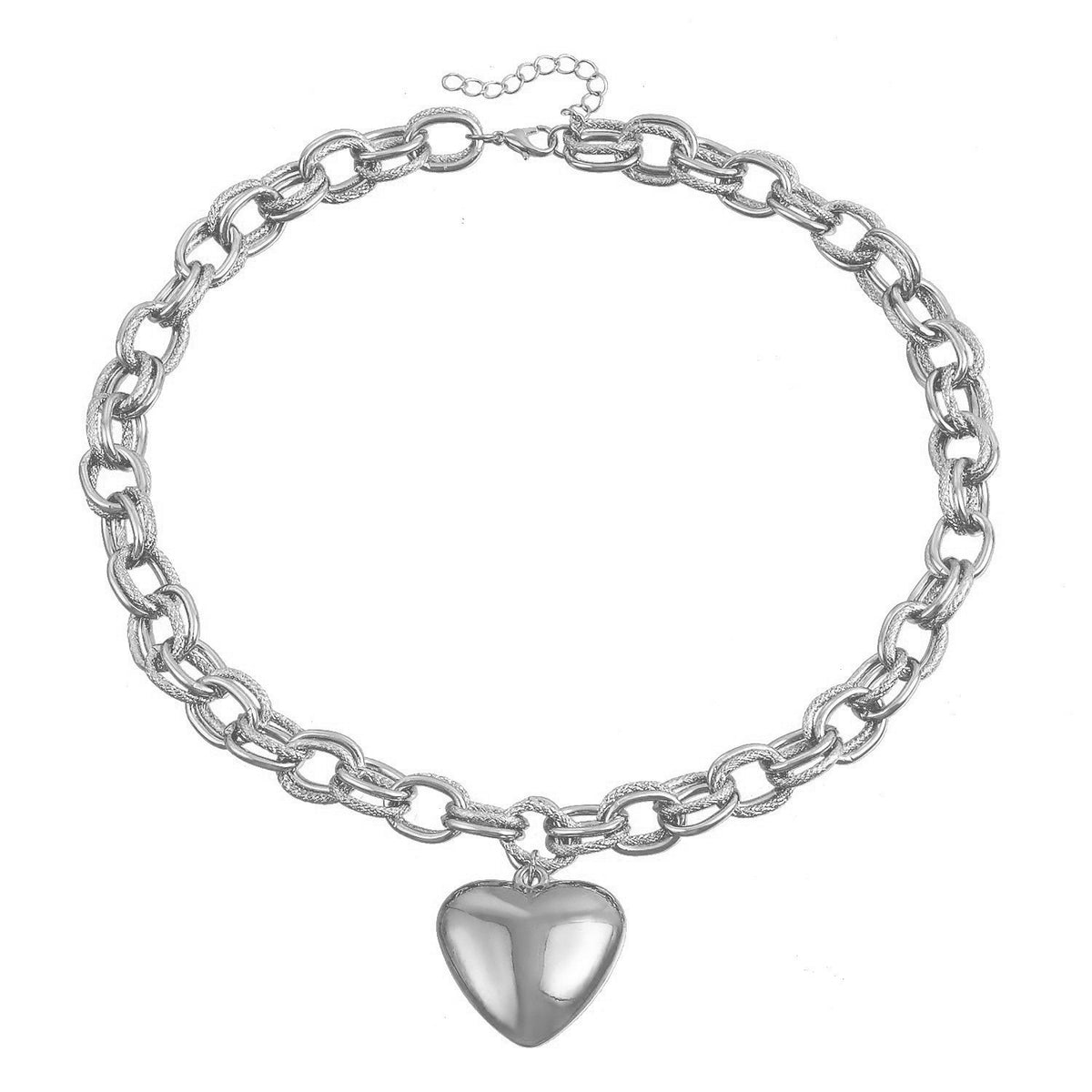 Puffed Heart Chunky Chain Necklace - Color_06