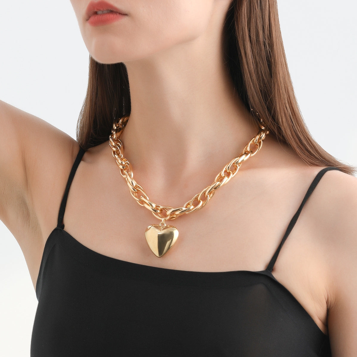 Puffed Heart Chunky Chain Necklace - view 1