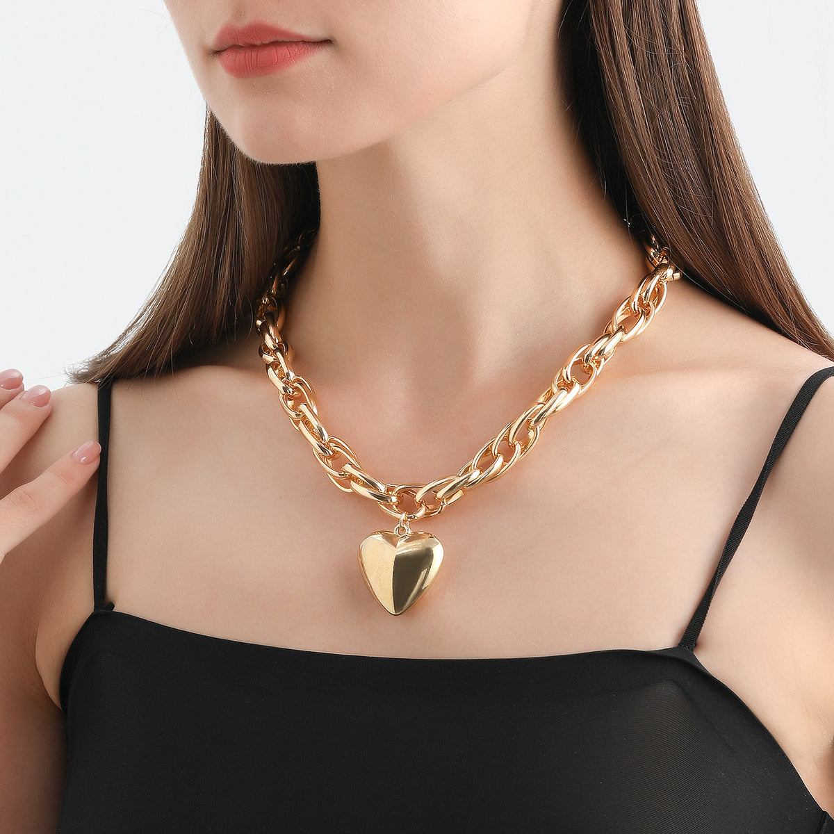Puffed Heart Chunky Chain Necklace - view 2