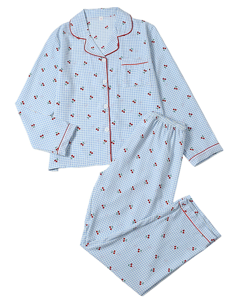 Printed Notch Collar Button Front Pajama Set - C1