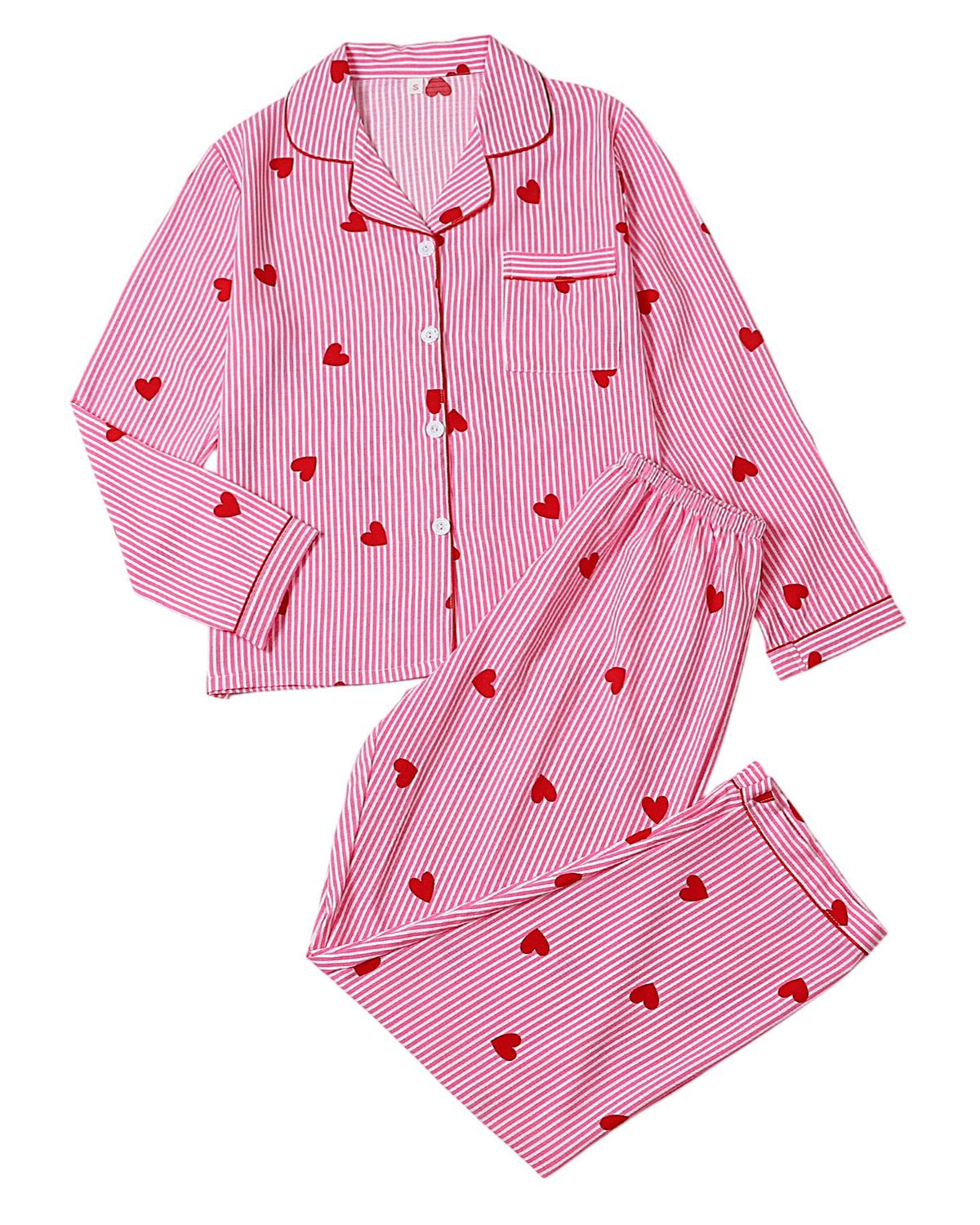 Printed Notch Collar Button Front Pajama Set - C2