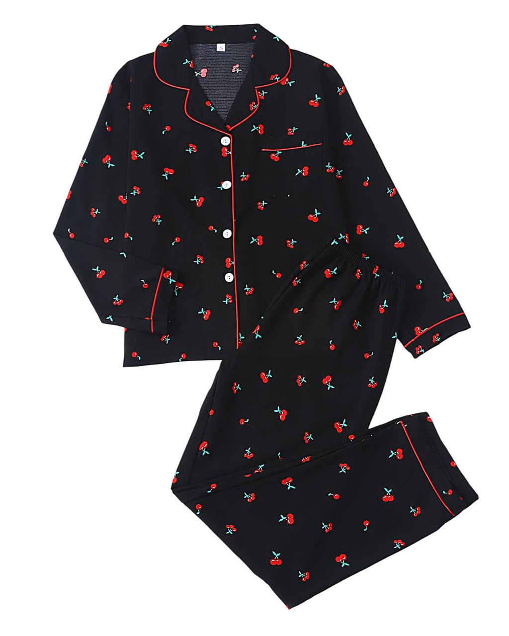 Printed Notch Collar Button Front Pajama Set - C3