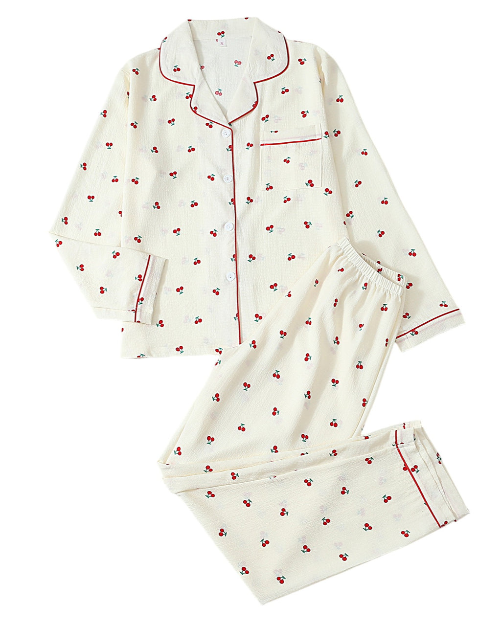 Printed Notch Collar Button Front Pajama Set - C4