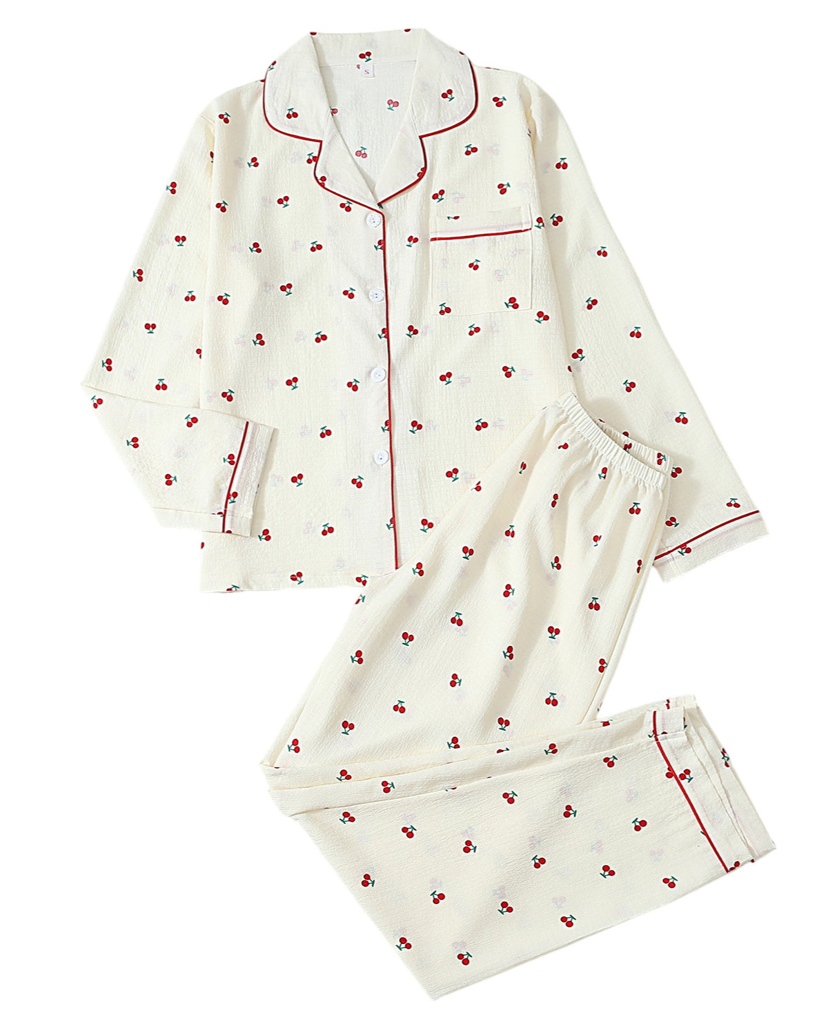 Printed Notch Collar Button Front Pajama Set - C4