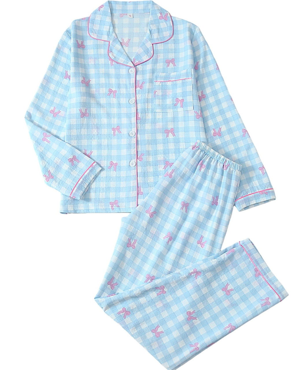 Printed Notch Collar Button Front Pajama Set - C5
