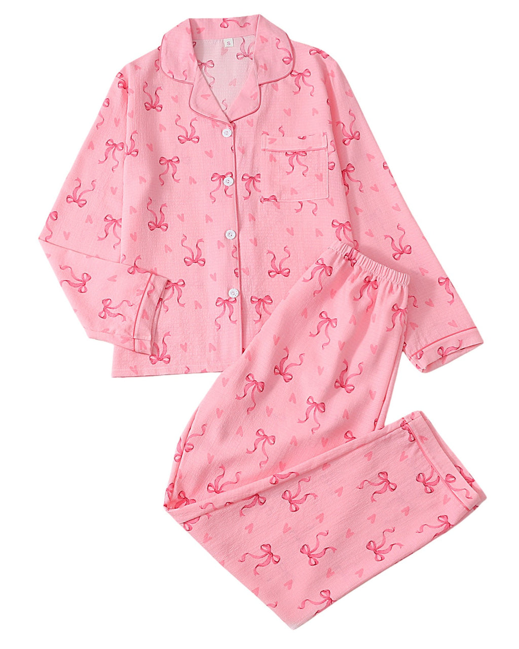 Printed Notch Collar Button Front Pajama Set - C6