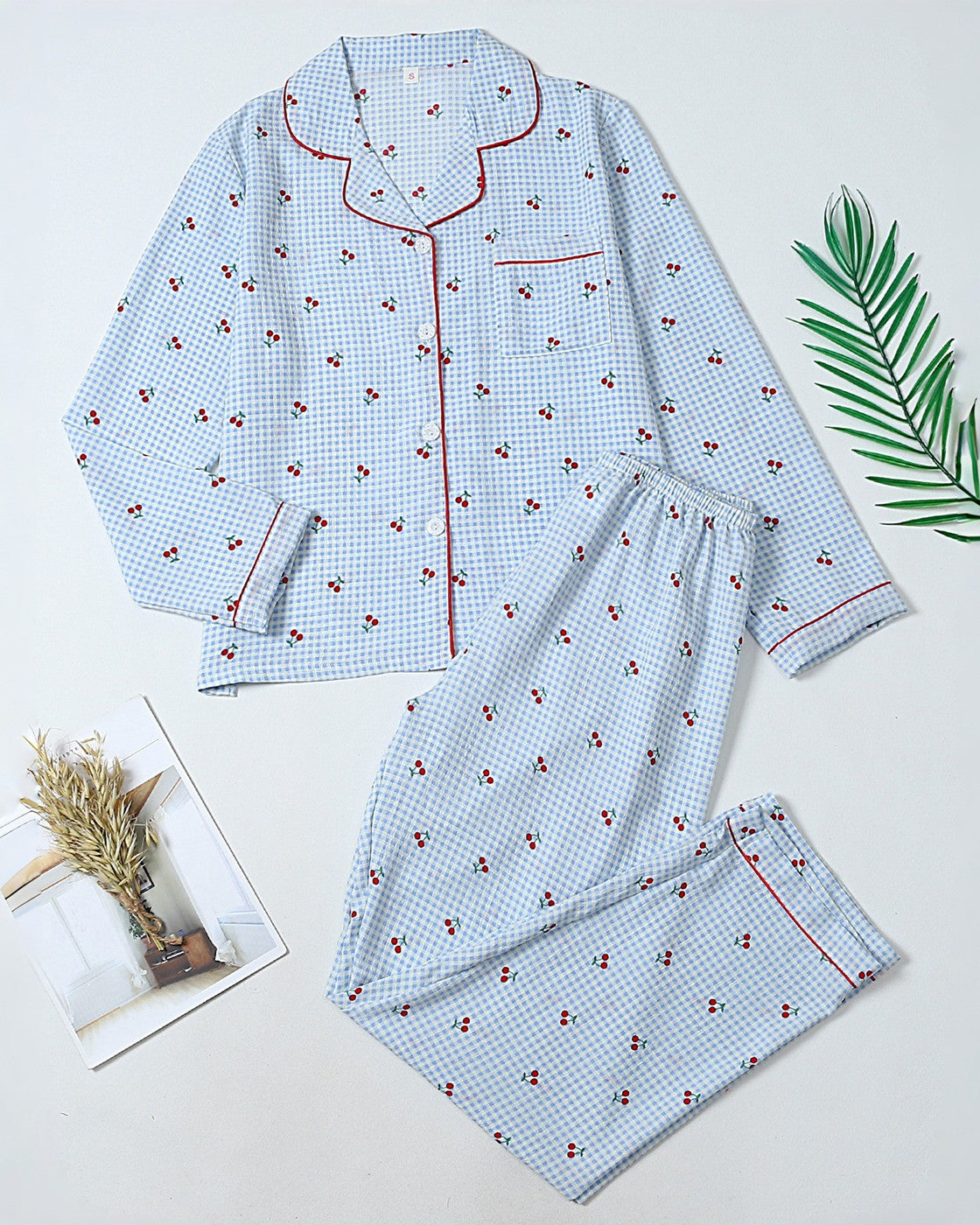 Printed Notch Collar Button Front Pajama Set