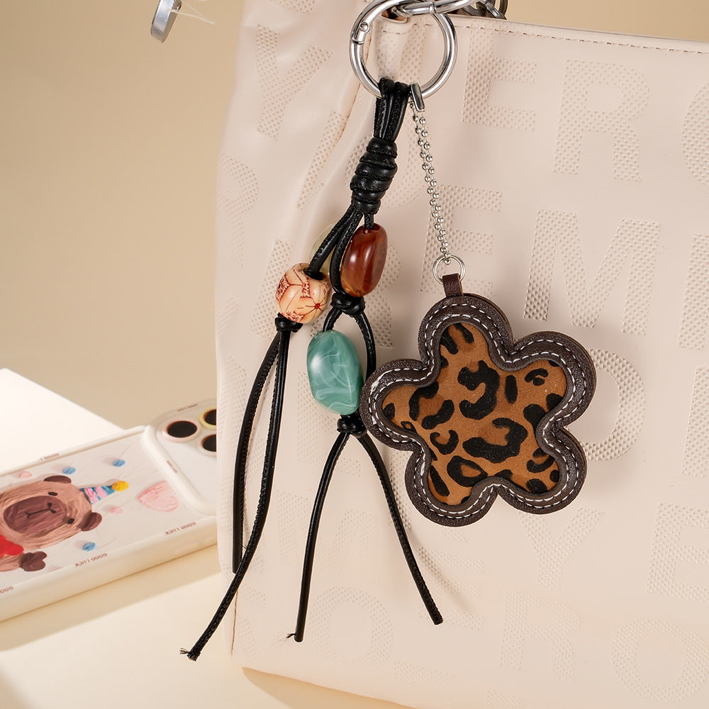 Boho Leopard Flower Beaded Tassel Bag Charm