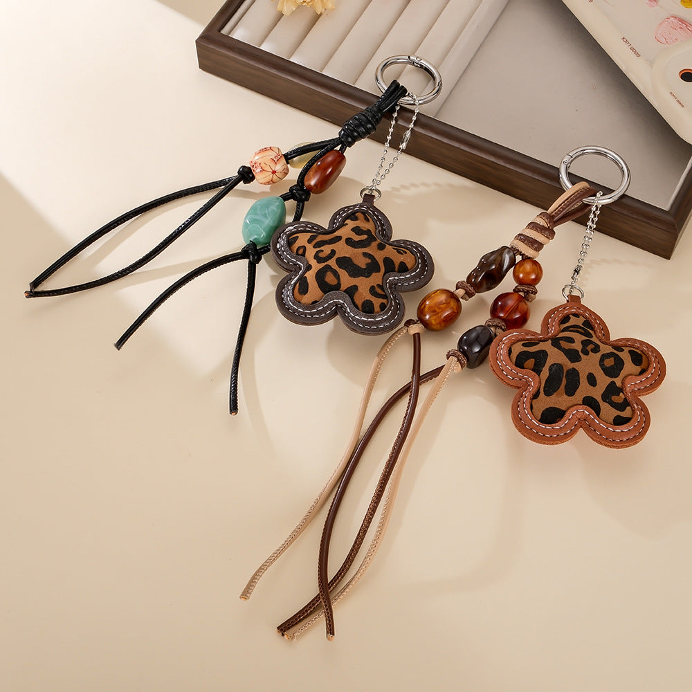 Boho Leopard Flower Beaded Tassel Bag Charm - view 2