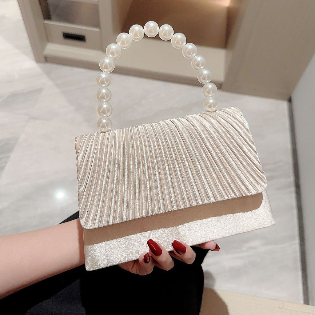 Pearl Handle Pleated Satin Evening Bag - view 6
