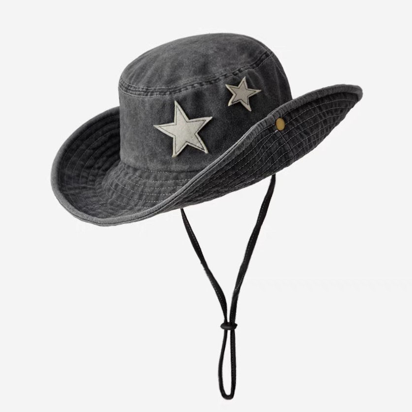 Star Patch Washed Boonie Bucket Hat - Black