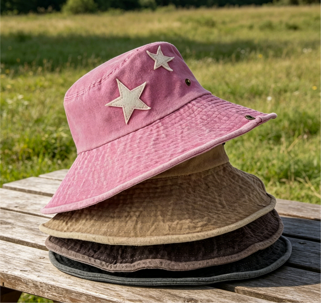 Star Patch Washed Boonie Bucket Hat - Pink - 3