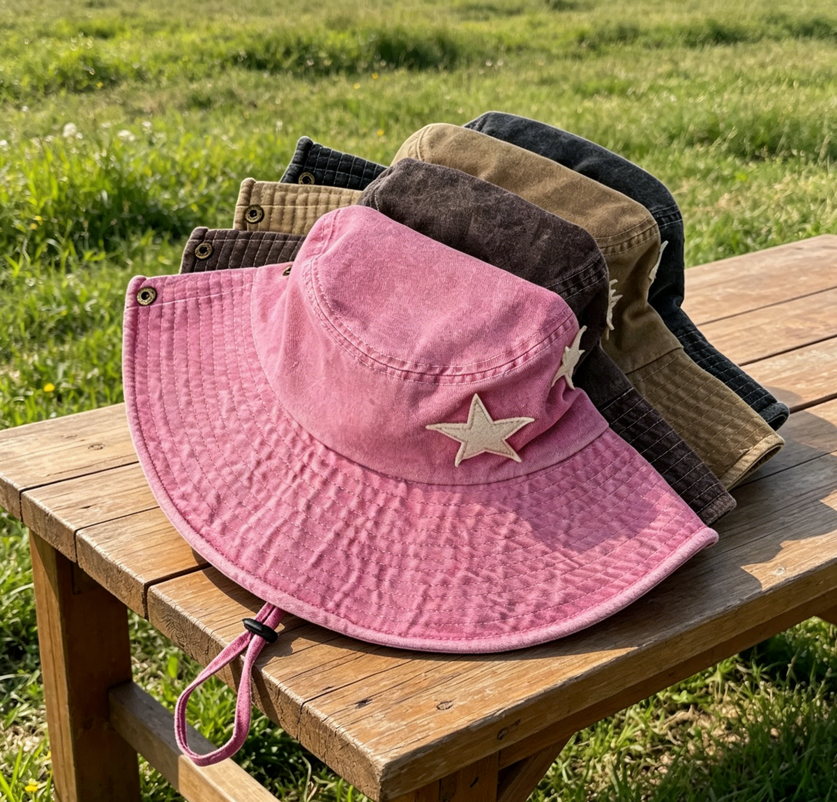 Star Patch Washed Boonie Bucket Hat - Pink - 4
