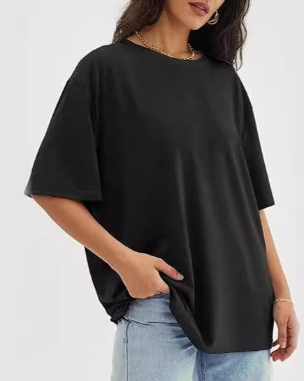 Relaxed Oversized Crew Neck Tee - Black