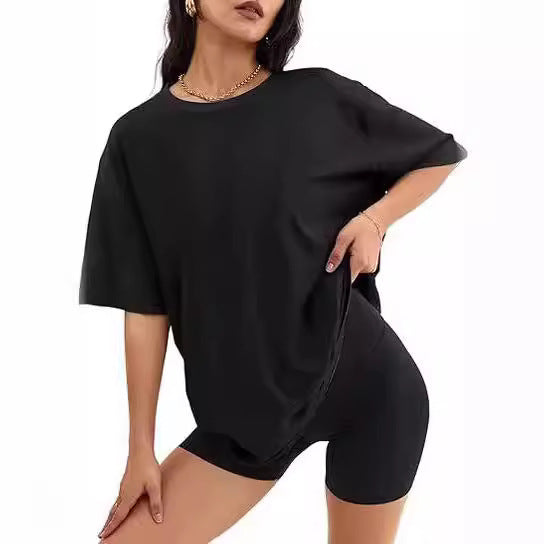 Relaxed Oversized Crew Neck Tee - Black - 1