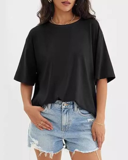 Relaxed Oversized Crew Neck Tee - Black - 2