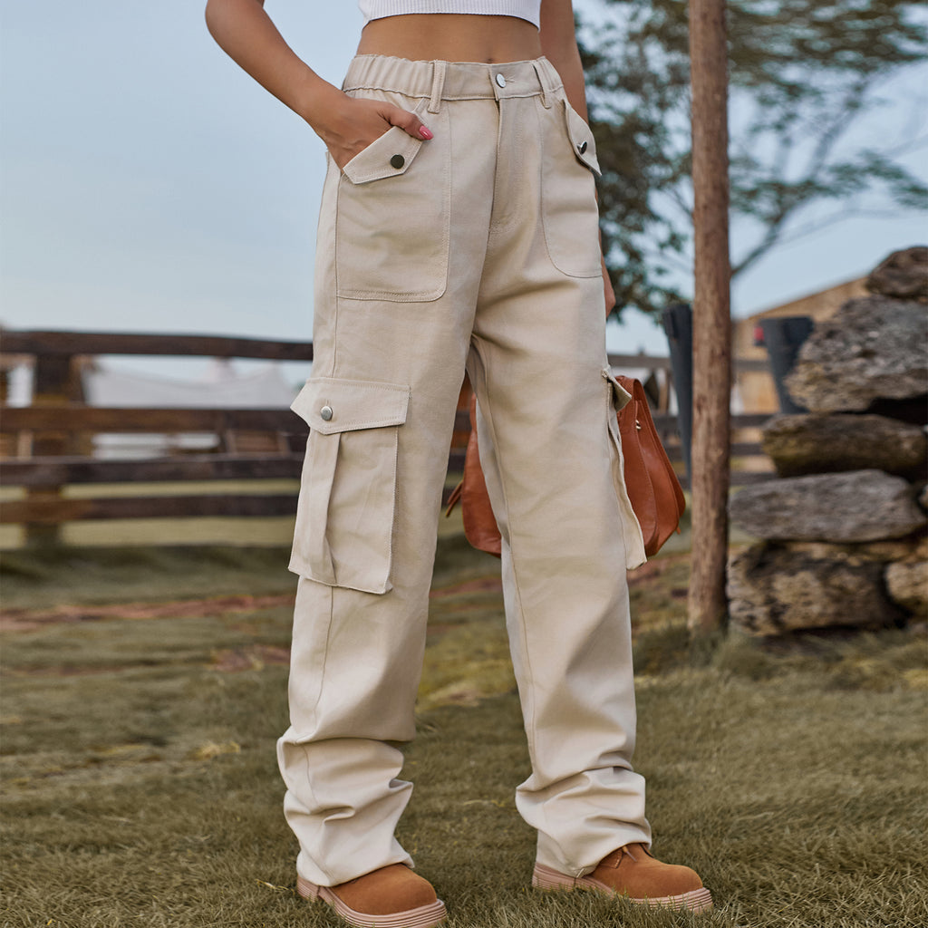 Elastic Waist Straight Cargo Pants