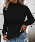 Fleece Lined Turtleneck Slim Fit Sweater - Black