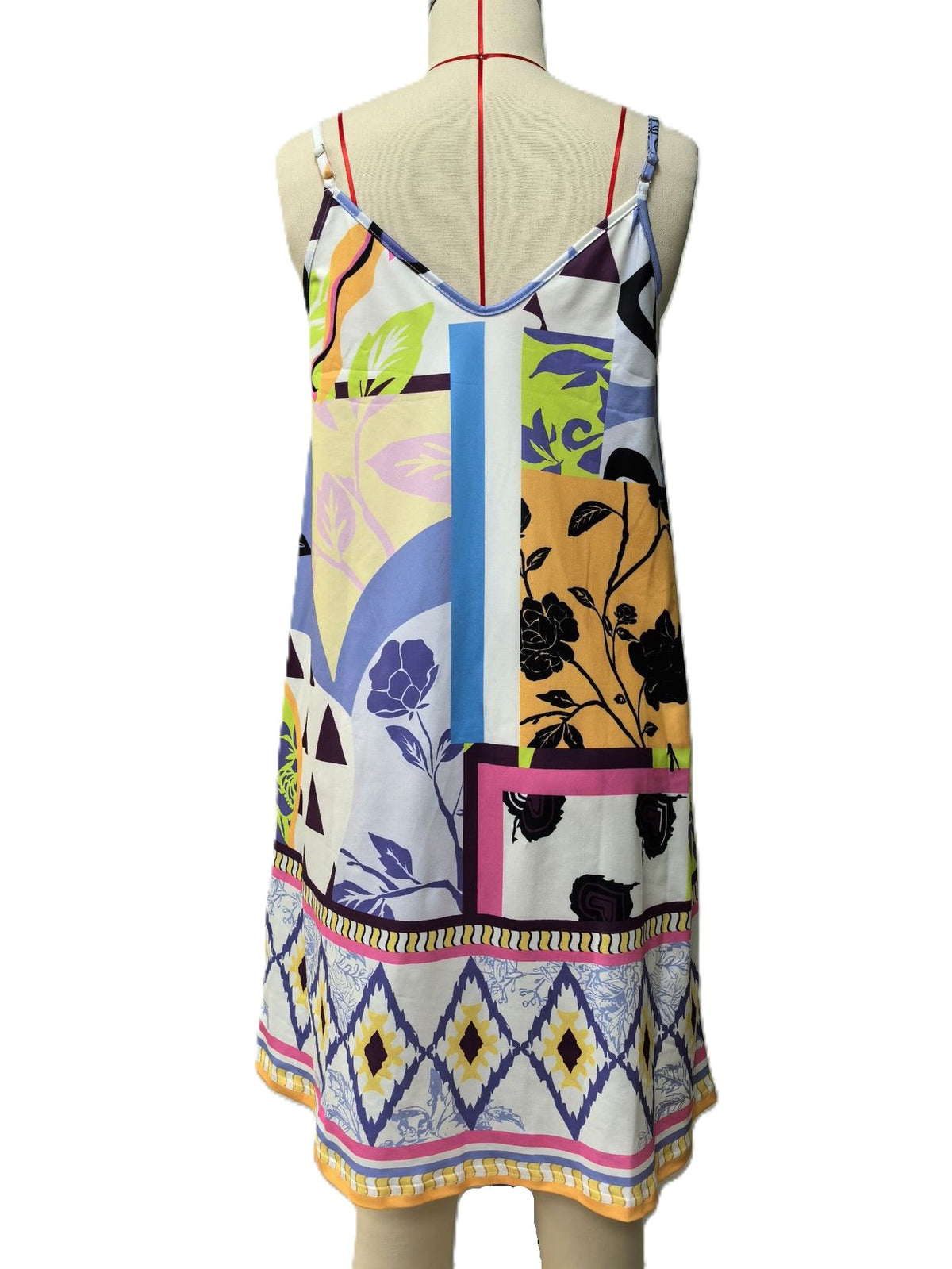 Abstract Print Border Hem Cami Mini Dress - Purple - 2