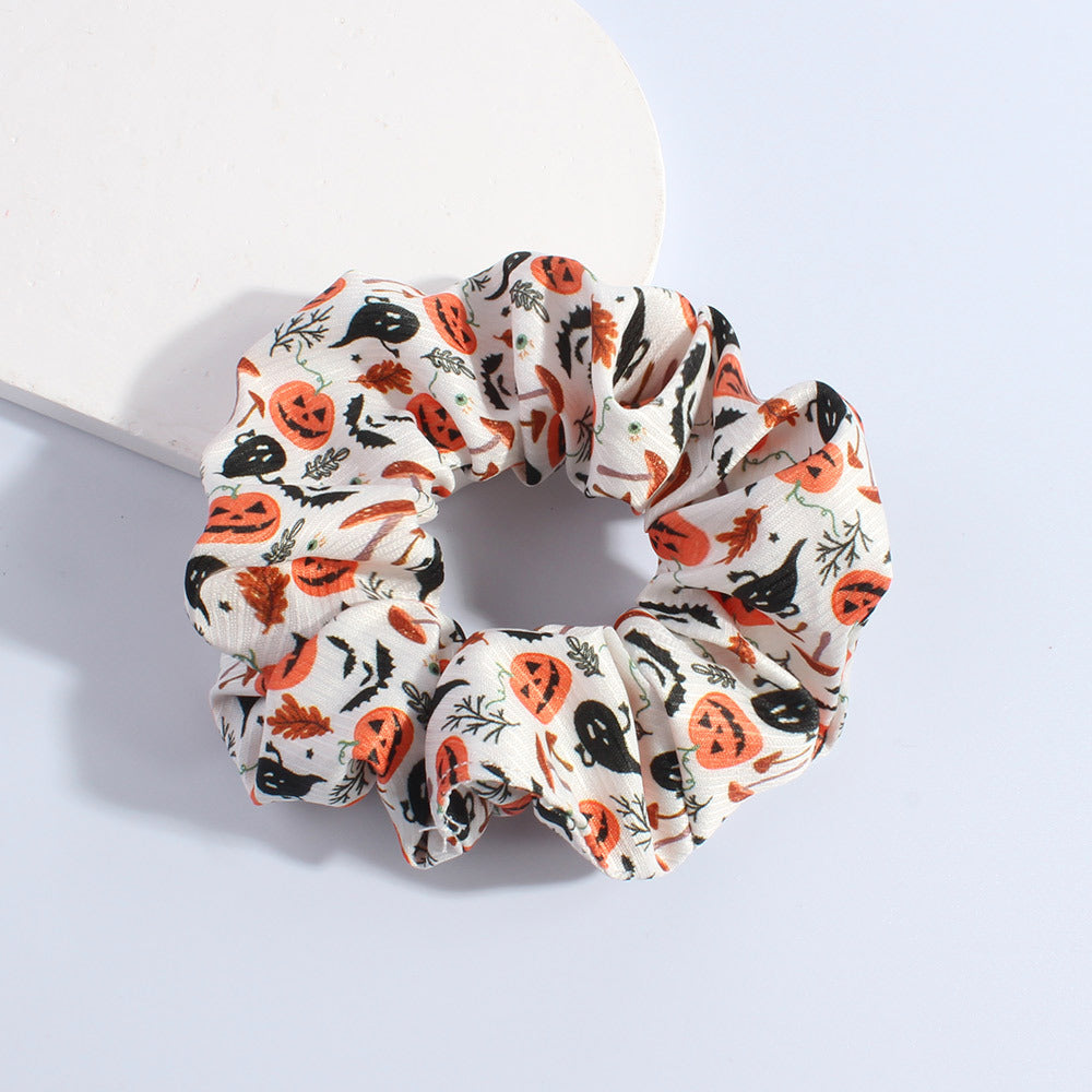 Spooky Pumpkin Ghost Scrunchie Hair Tie - Beige