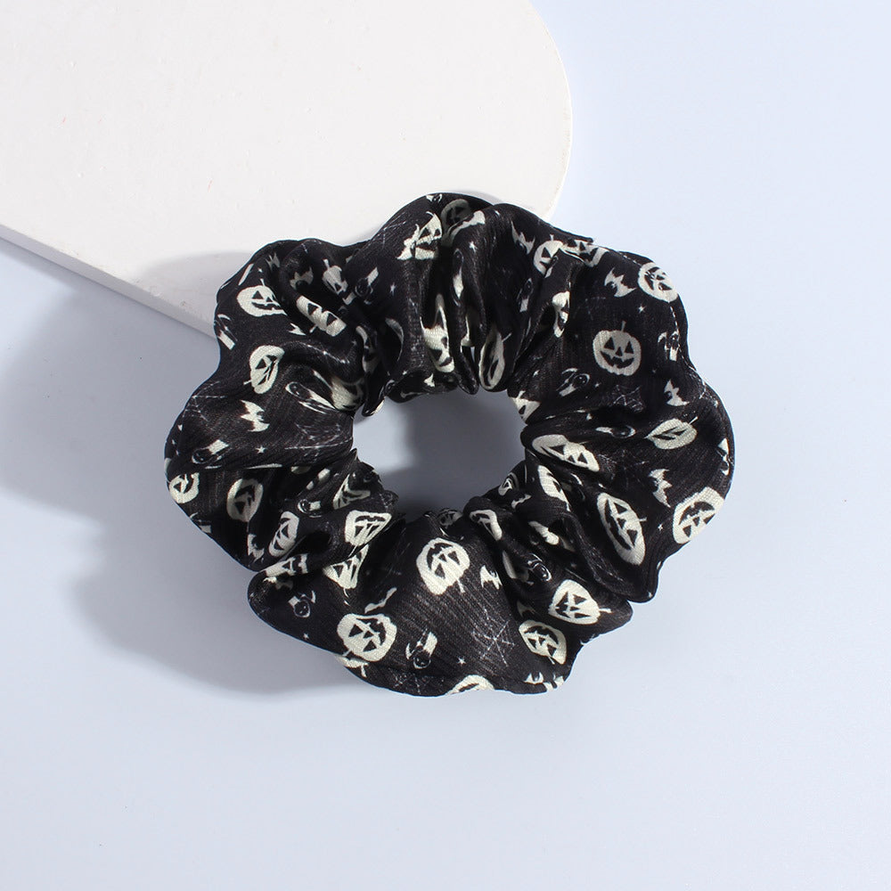 Spooky Pumpkin Ghost Scrunchie Hair Tie - Black