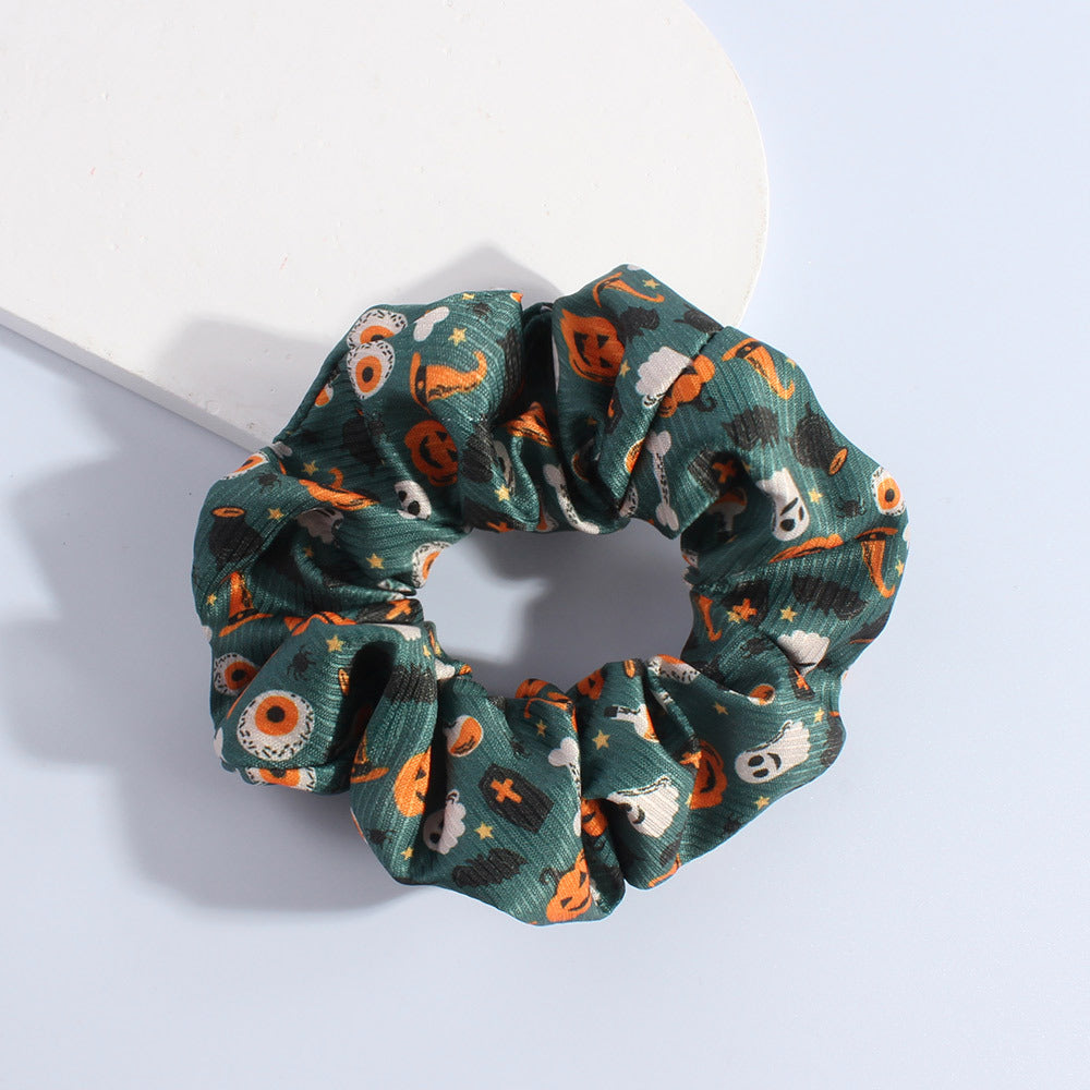 Spooky Pumpkin Ghost Scrunchie Hair Tie - Green