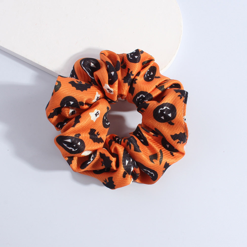 Spooky Pumpkin Ghost Scrunchie Hair Tie - Orange