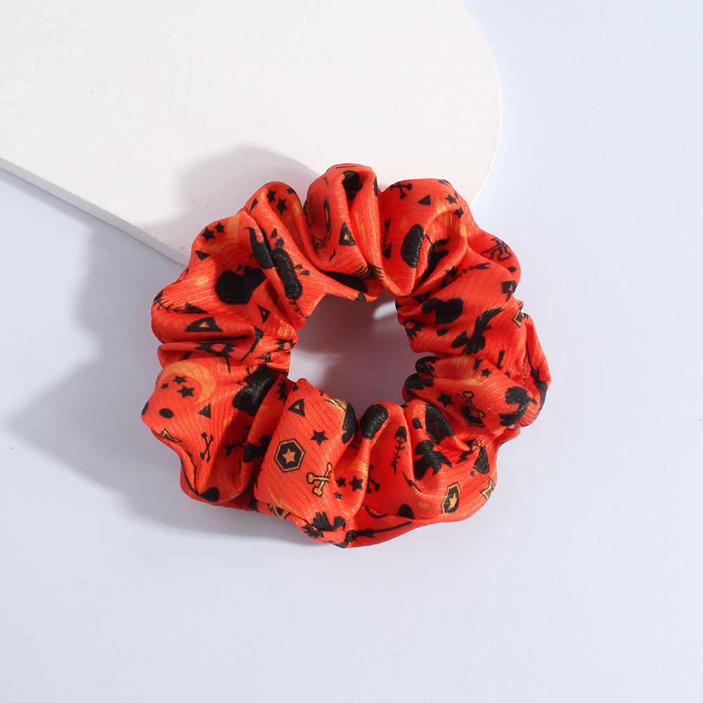 Spooky Pumpkin Ghost Scrunchie Hair Tie - Red