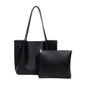 Slouchy Faux Leather Tote Bag with Pouch - Black