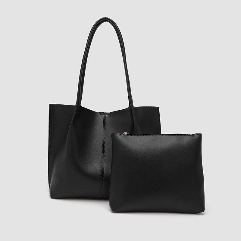 Slouchy Faux Leather Tote Bag with Pouch