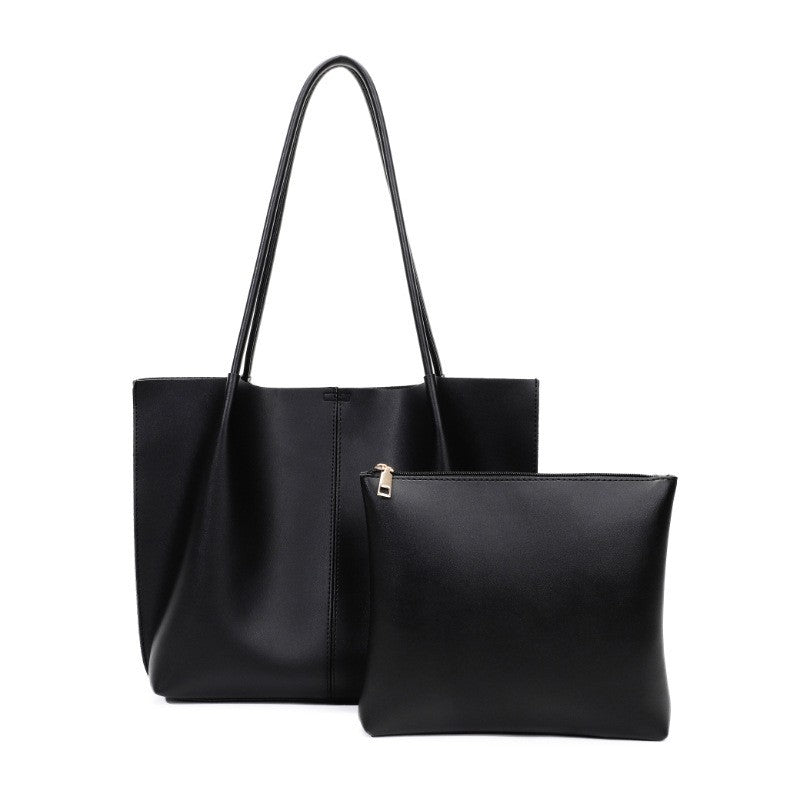 Slouchy Faux Leather Tote Bag with Pouch