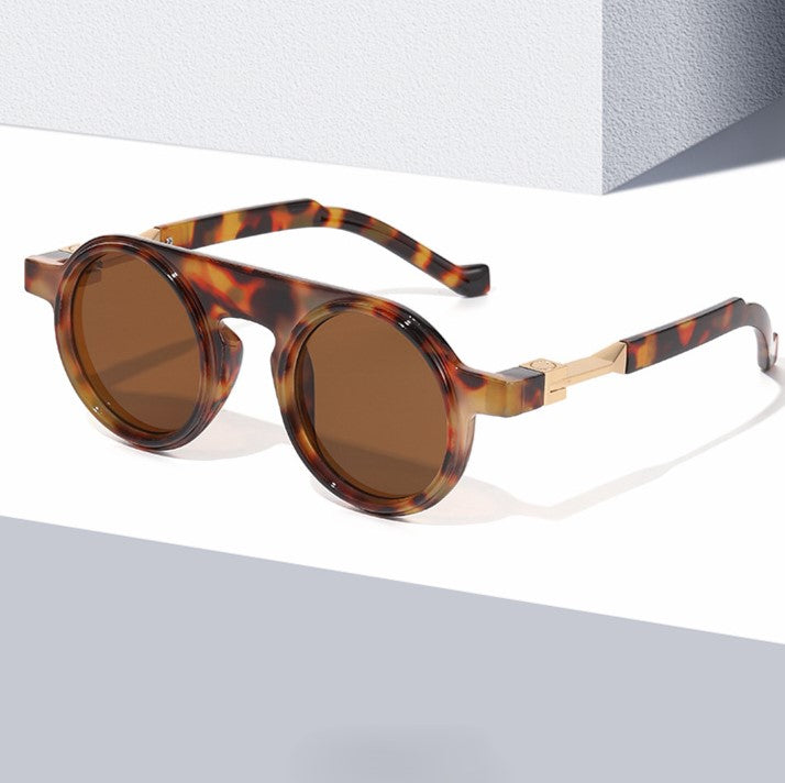 Thick Round Frame Vintage Sunglasses - Brown-1