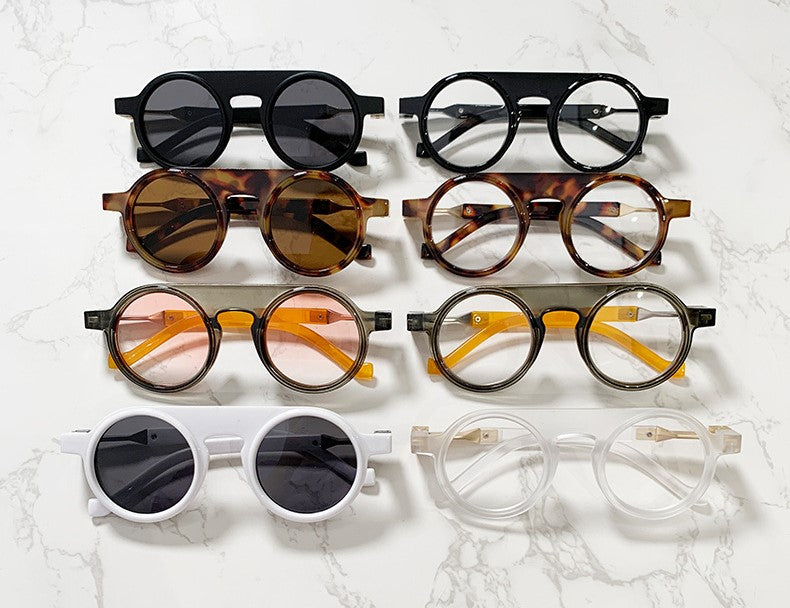 Thick Round Frame Vintage Sunglasses - Brown-2 - 1