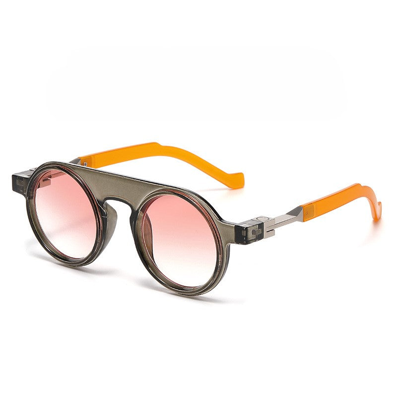 Thick Round Frame Vintage Sunglasses - Orange-1
