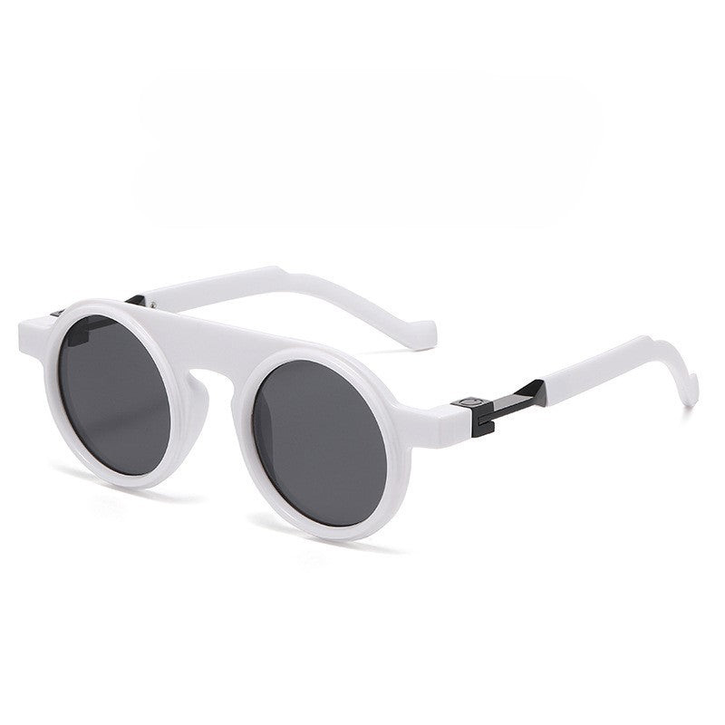 Thick Round Frame Vintage Sunglasses - White-1
