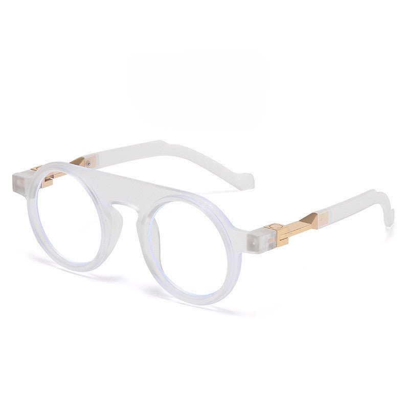 Thick Round Frame Vintage Sunglasses - White-2