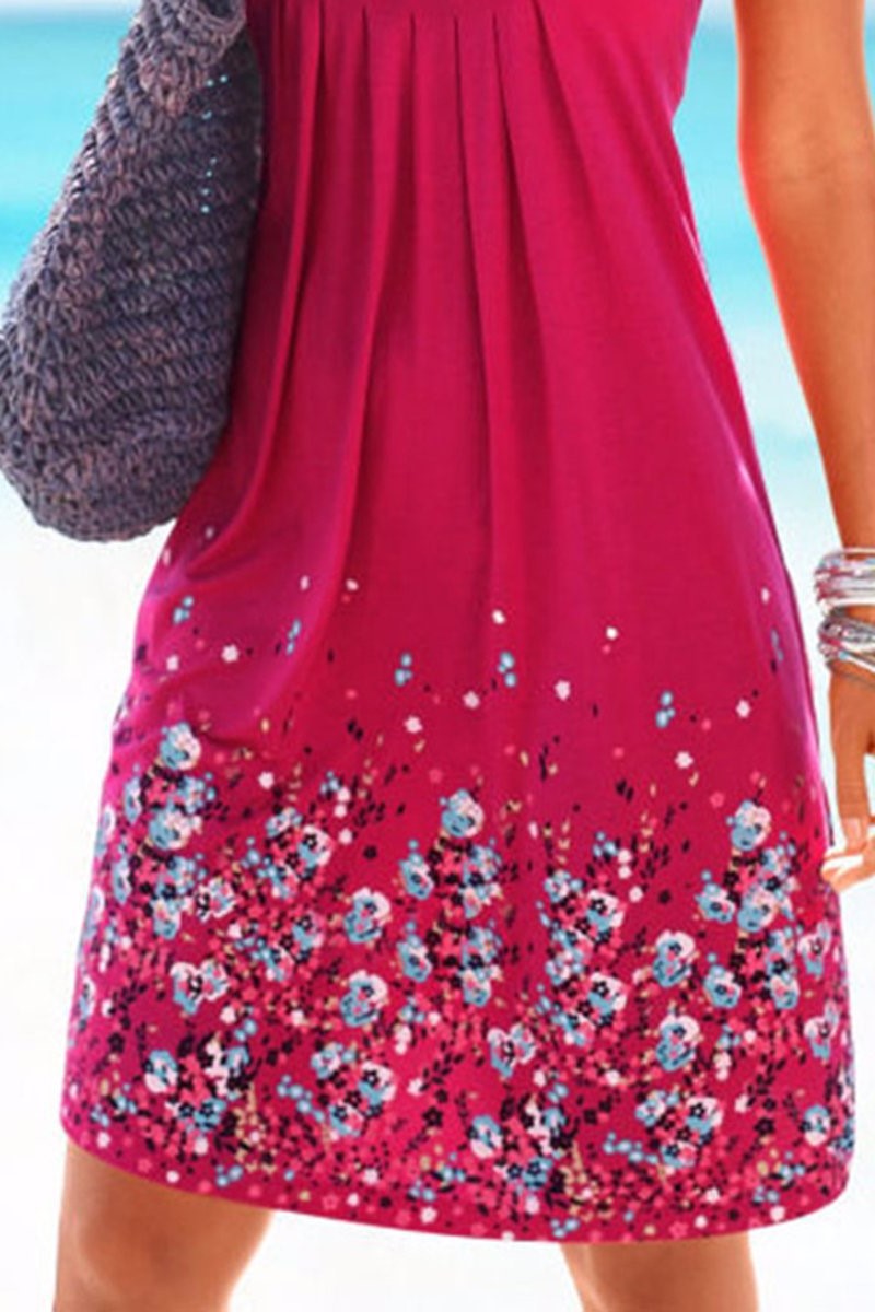 Floral Border Print Sleeveless Tank Dress - Red - 1
