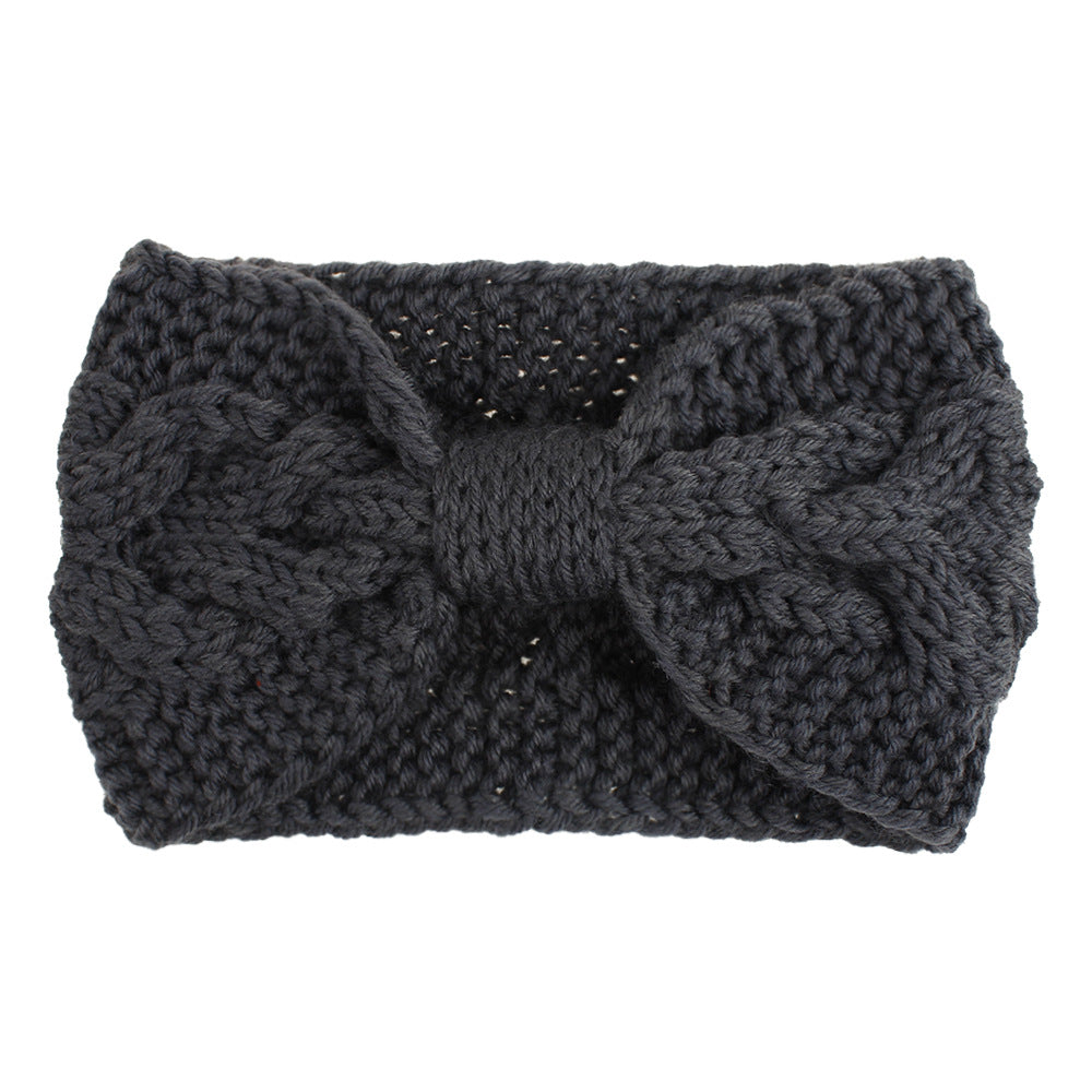 Chunky Cable Knit Bow Hair Accessory - DarkGrey