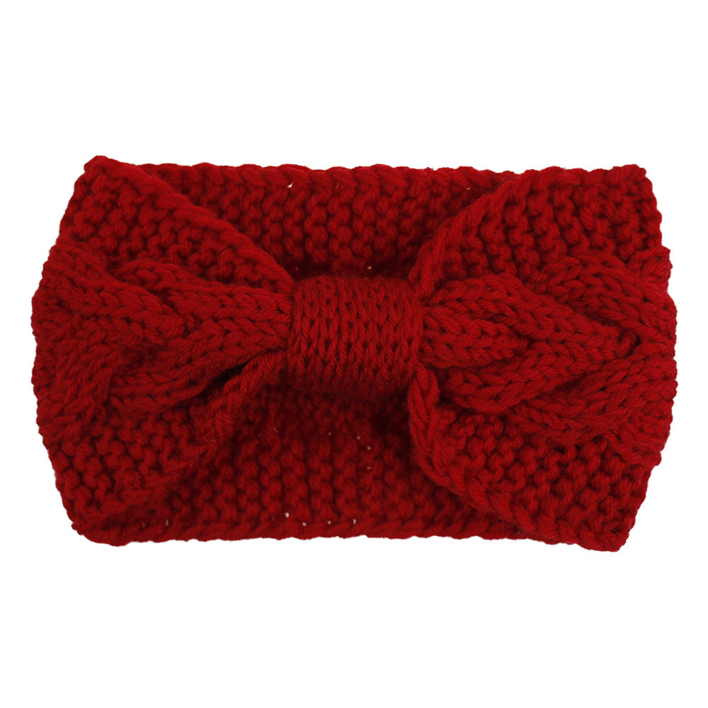 Chunky Cable Knit Bow Hair Accessory - DarkRed
