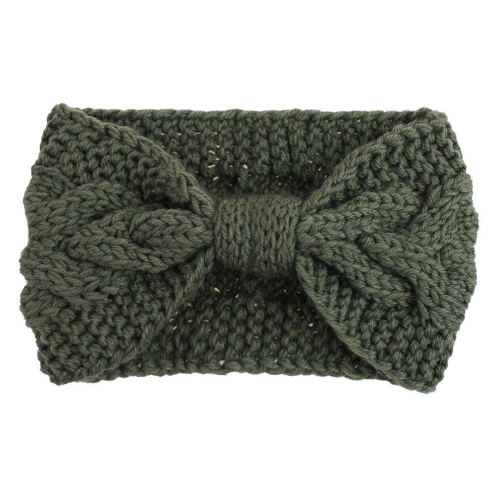Chunky Cable Knit Bow Hair Accessory - Green