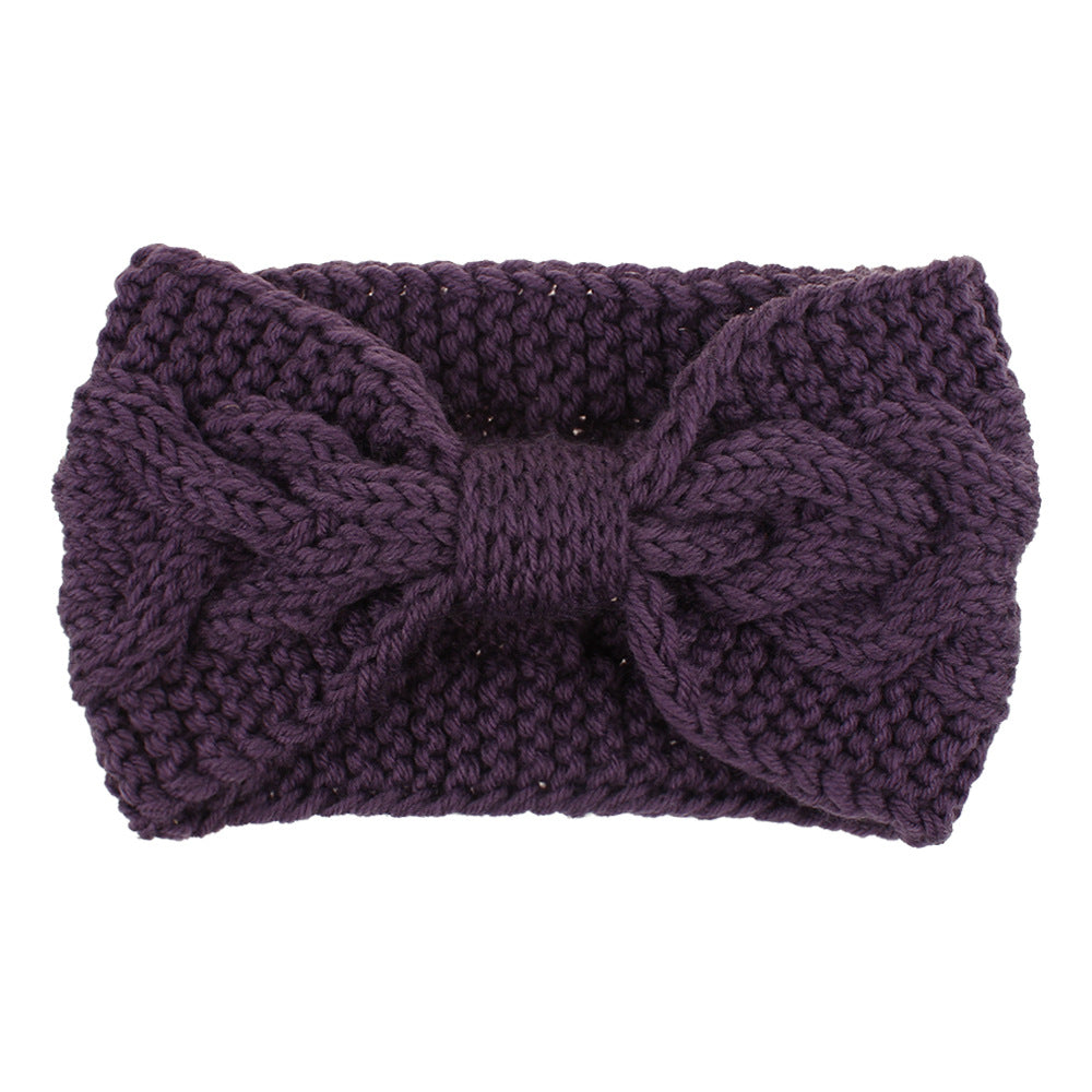 Chunky Cable Knit Bow Hair Accessory - Purple