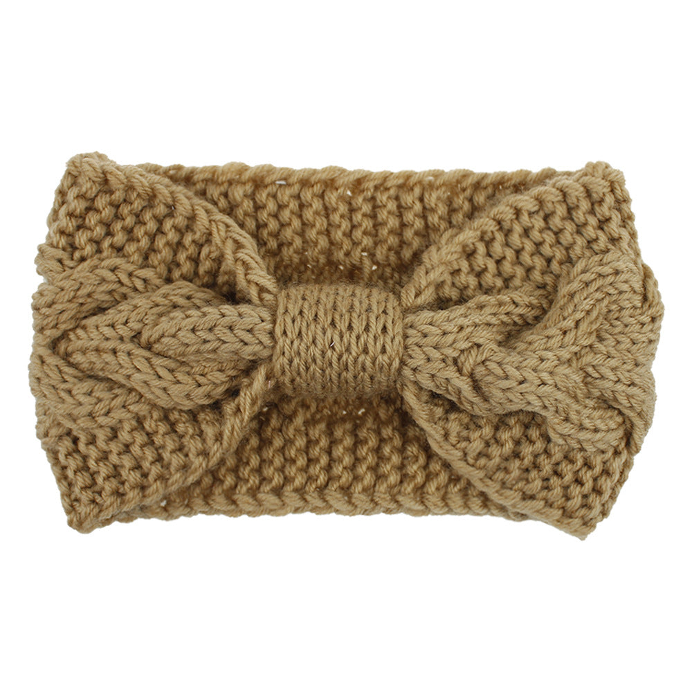 Chunky Cable Knit Bow Hair Accessory - khaki