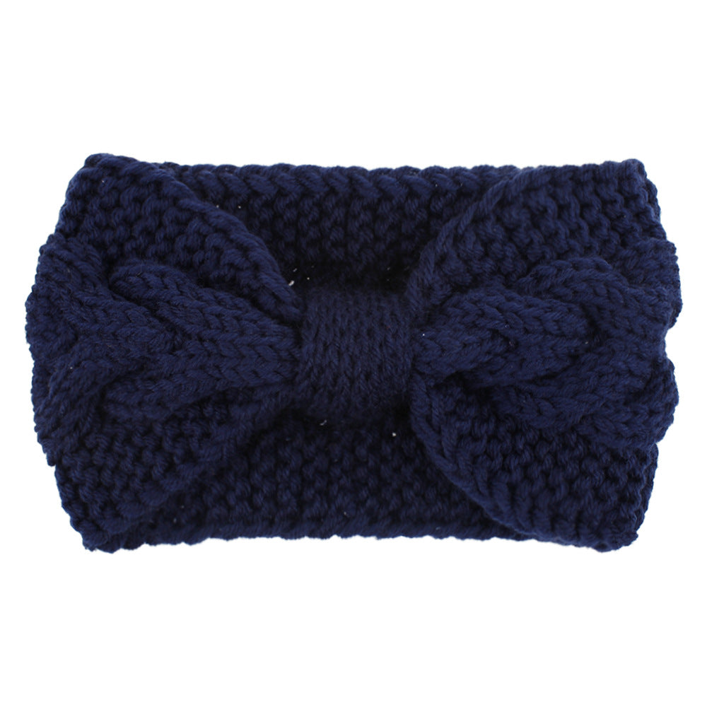 Chunky Cable Knit Bow Hair Accessory - navy